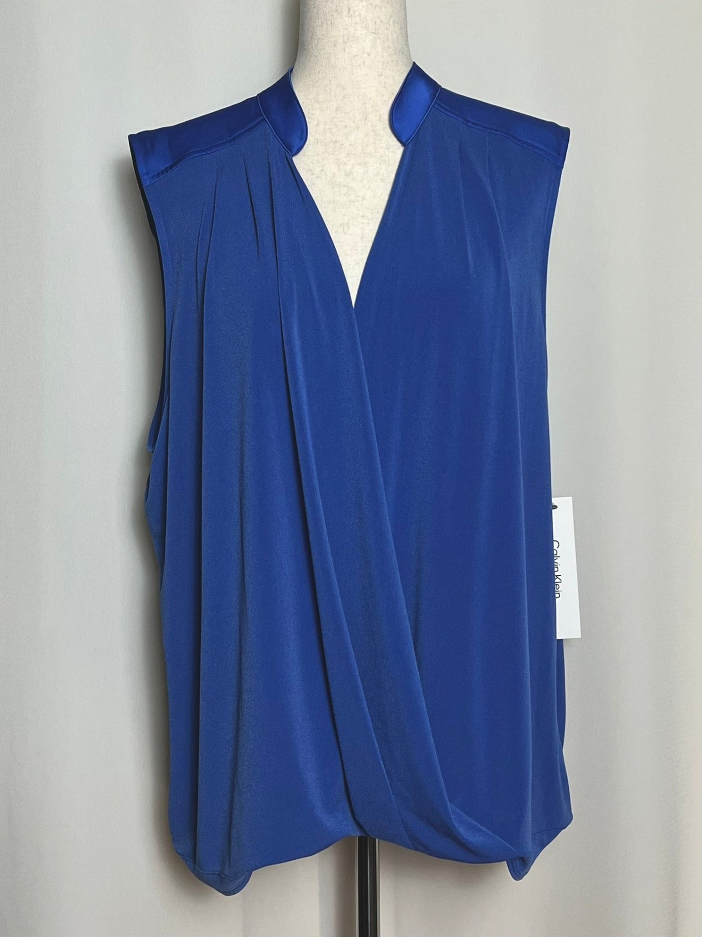 Calvin Klein Women's Sleeveless Draped V-Neck Top Color Dazzling Blue