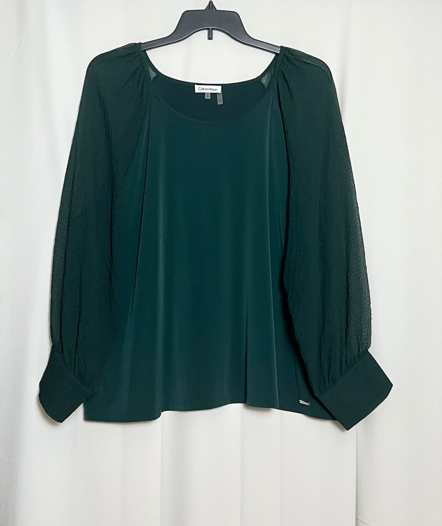 Calvin Klein Women's Plus Size Scoop-Neck Chiffon-Sleeve Top Malachite