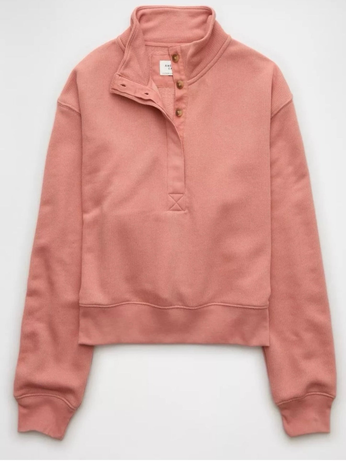 American Eagle Women's Cropped Henley Fleece Sweatshirt
