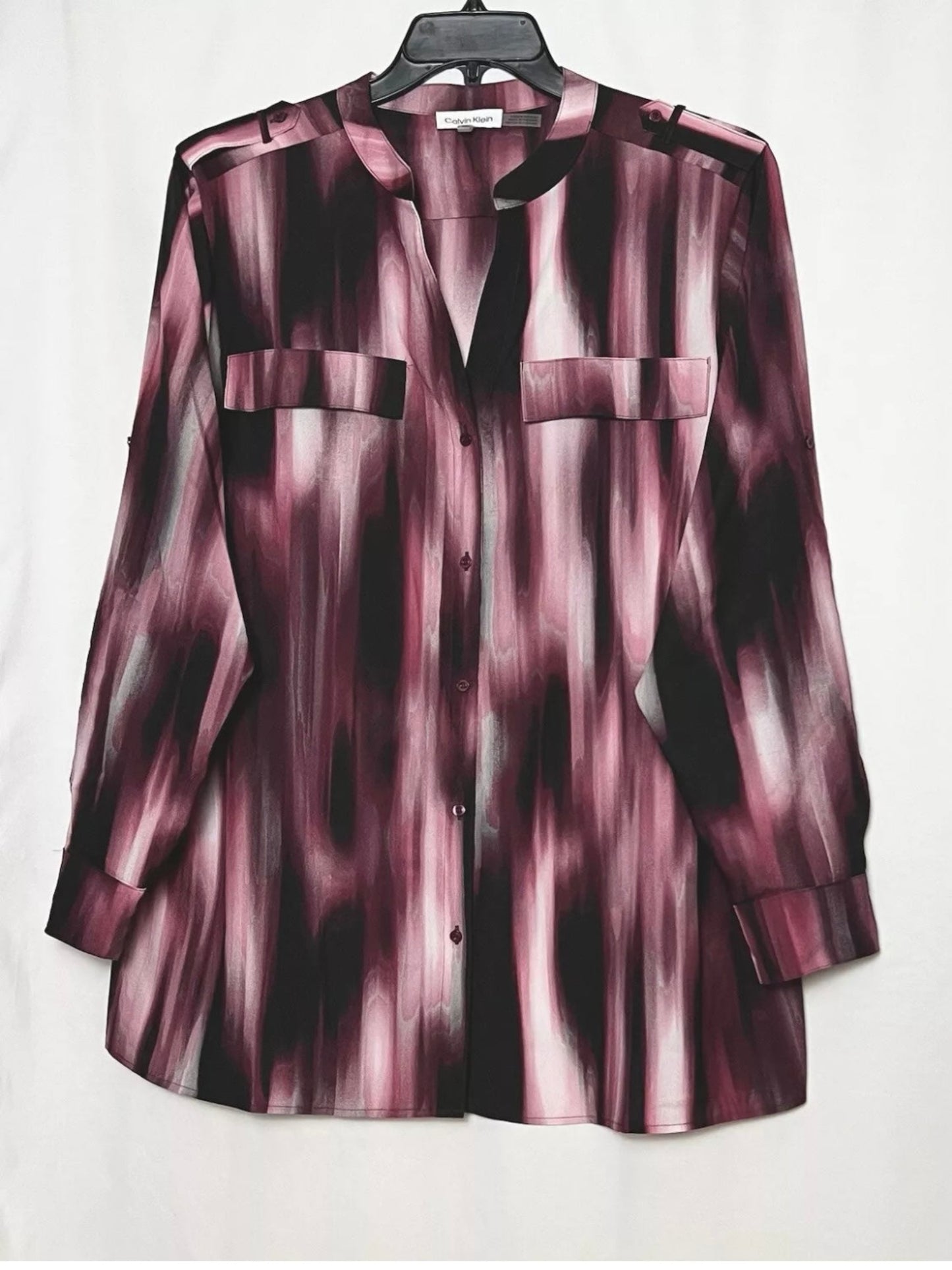 Calvin Klein Women's Plus Size Printed 3/4-sleeve Roll-Tab Shirt Port Combo