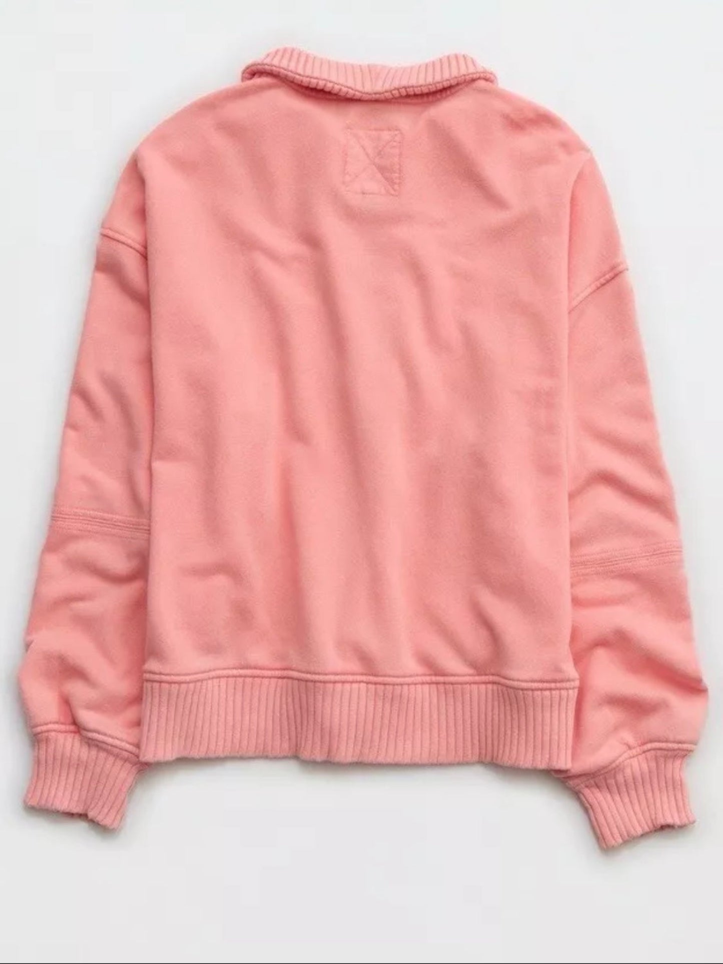 Aerie Sun's Out Quarter Zip Women's Sweatshirt Color Strawberry Mist.