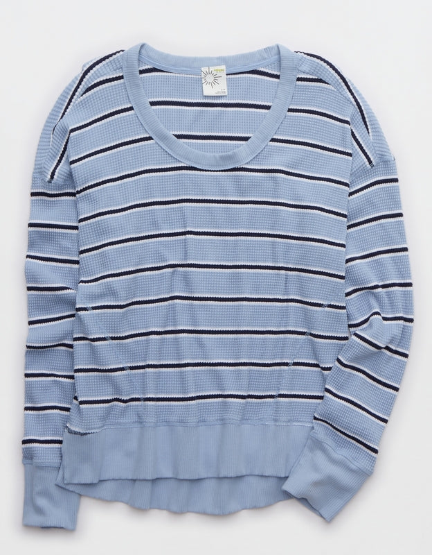OFFLINE By Aerie Wow! Women's Long Sleeve Striped Waffle T-Shirt