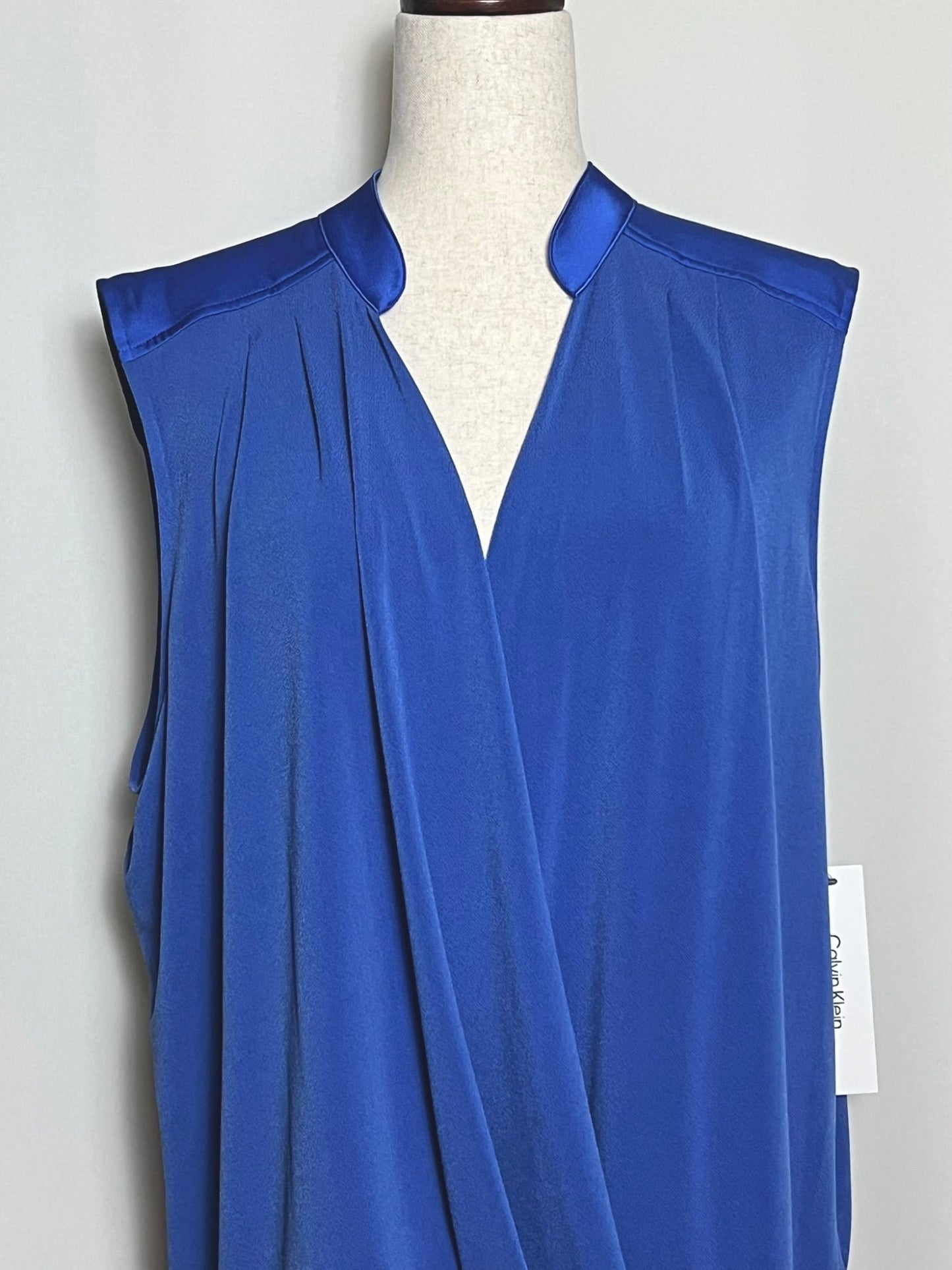 Calvin Klein Women's Sleeveless Draped V-Neck Top Color Dazzling Blue