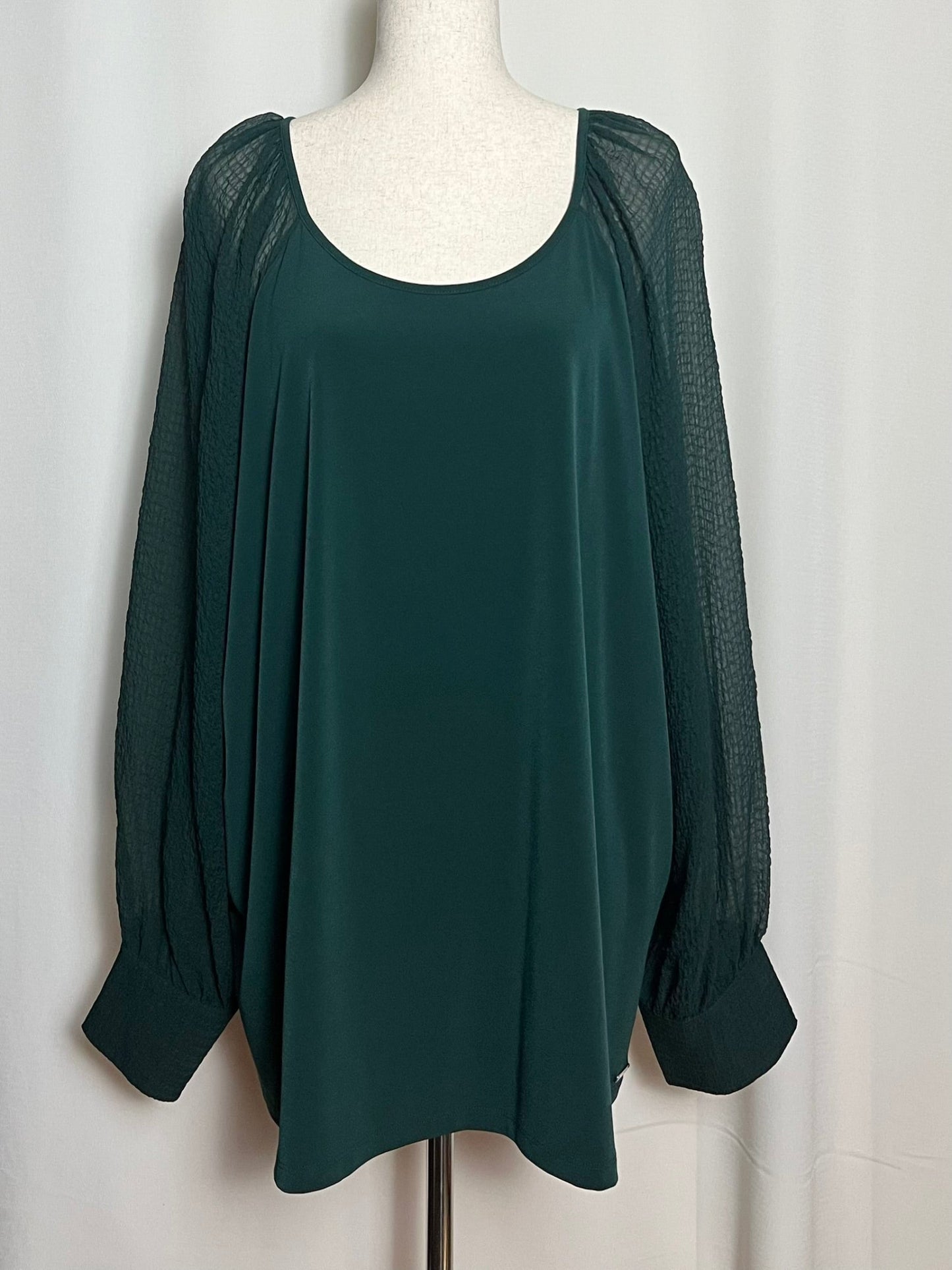 Calvin Klein Women's Plus Size Scoop-Neck Chiffon-Sleeve Top Malachite