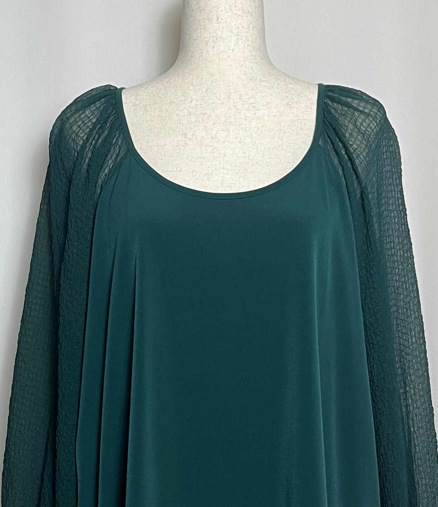 Calvin Klein Women's Plus Size Scoop-Neck Chiffon-Sleeve Top Malachite