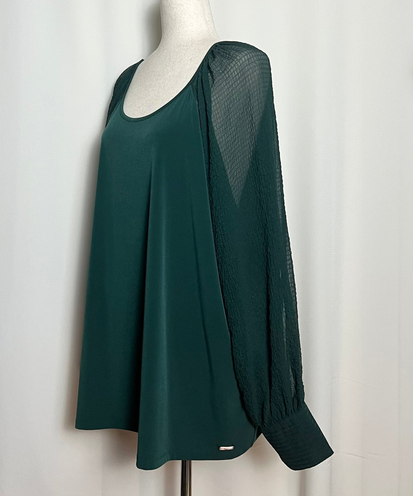 Calvin Klein Women's Plus Size Scoop-Neck Chiffon-Sleeve Top Malachite