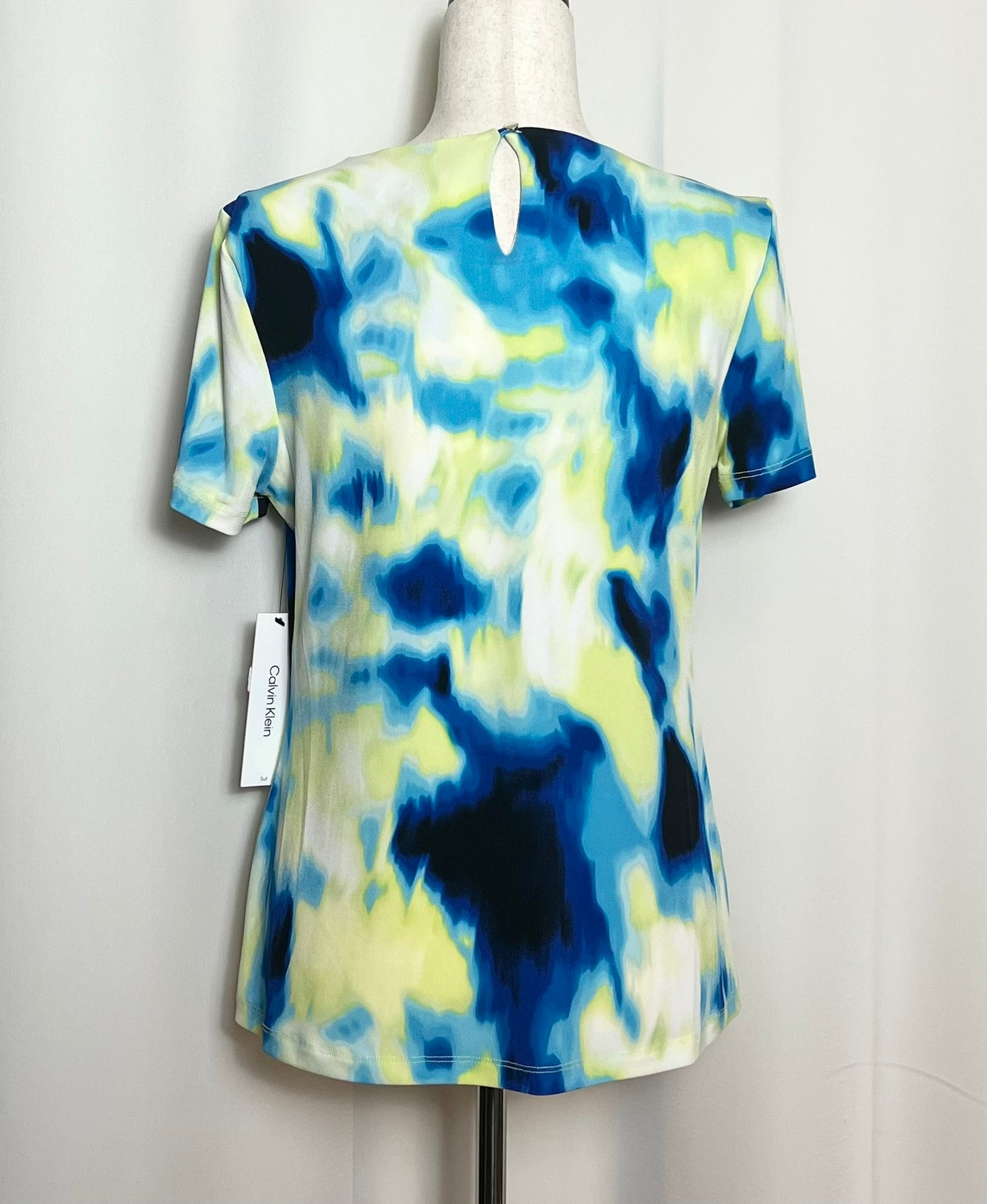 Calvin Klein Women's Knit Stretch Printed Pleated Short Sleeve Top