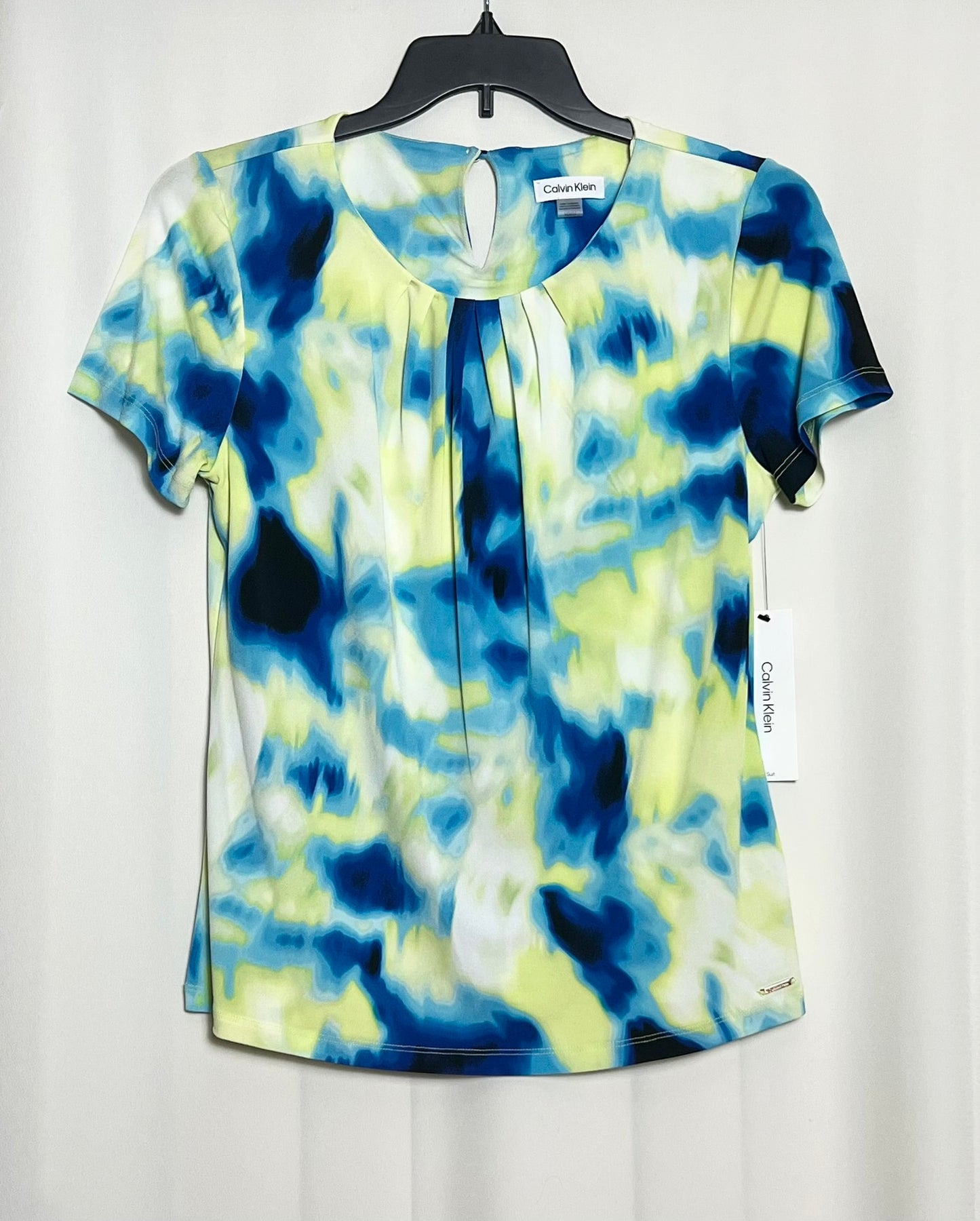 Calvin Klein Women's Knit Stretch Printed Pleated Short Sleeve Top