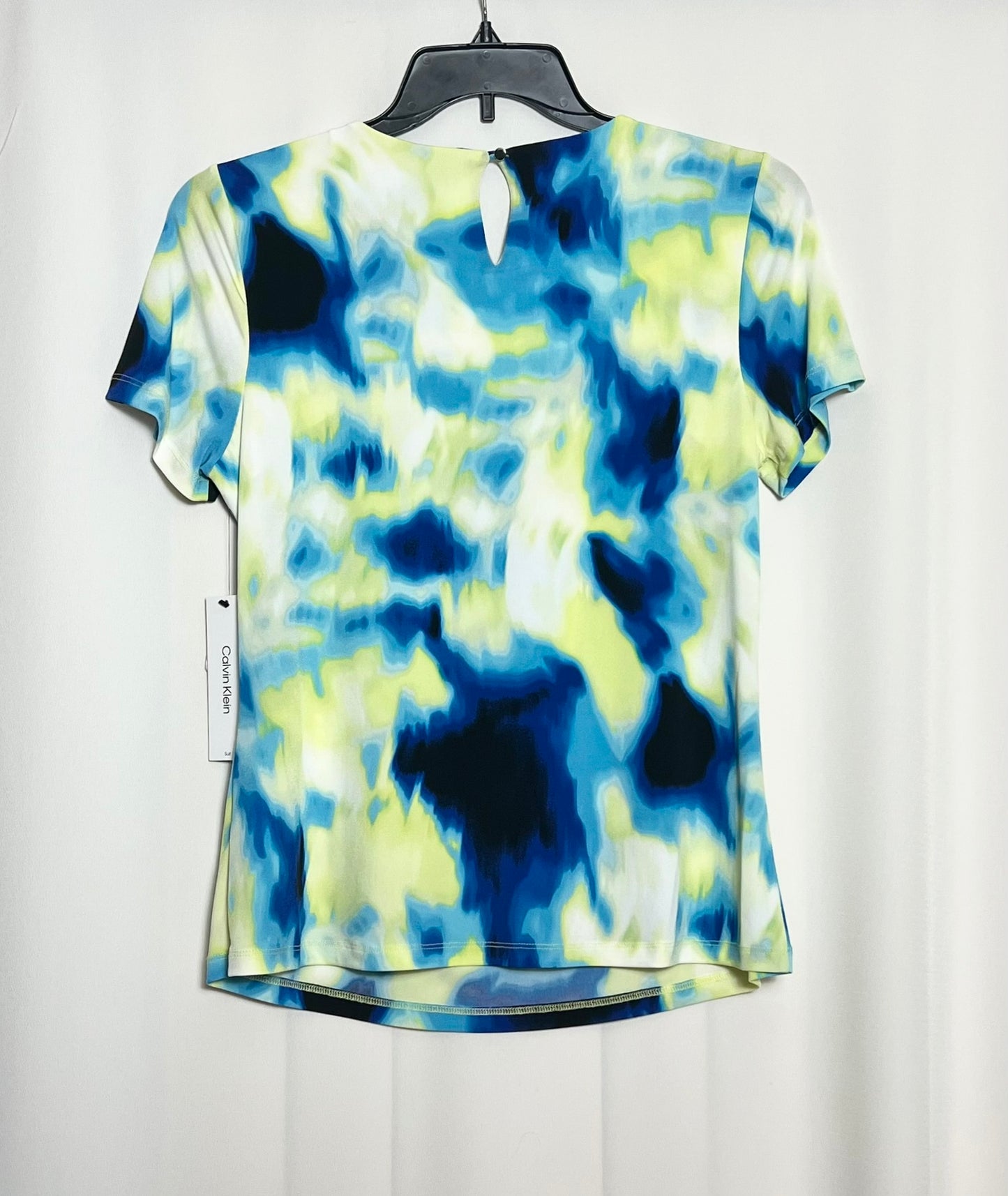 Calvin Klein Women's Knit Stretch Printed Pleated Short Sleeve Top