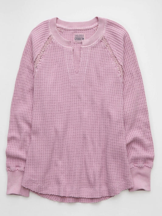 American Eagle Women's Big Hug Notch Neck Waffle Sweatshirt