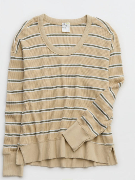 OFFLINE By Aerie Wow! Women's Long Sleeve Striped Waffle T-Shirt