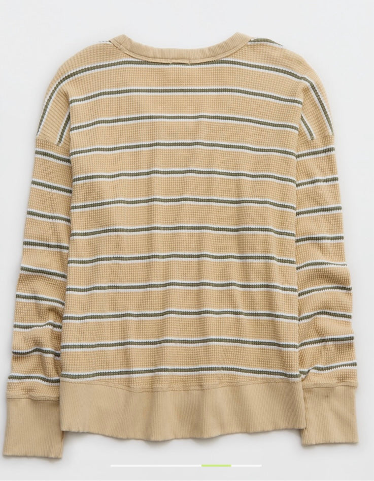 OFFLINE By Aerie Wow! Women's Long Sleeve Striped Waffle T-Shirt
