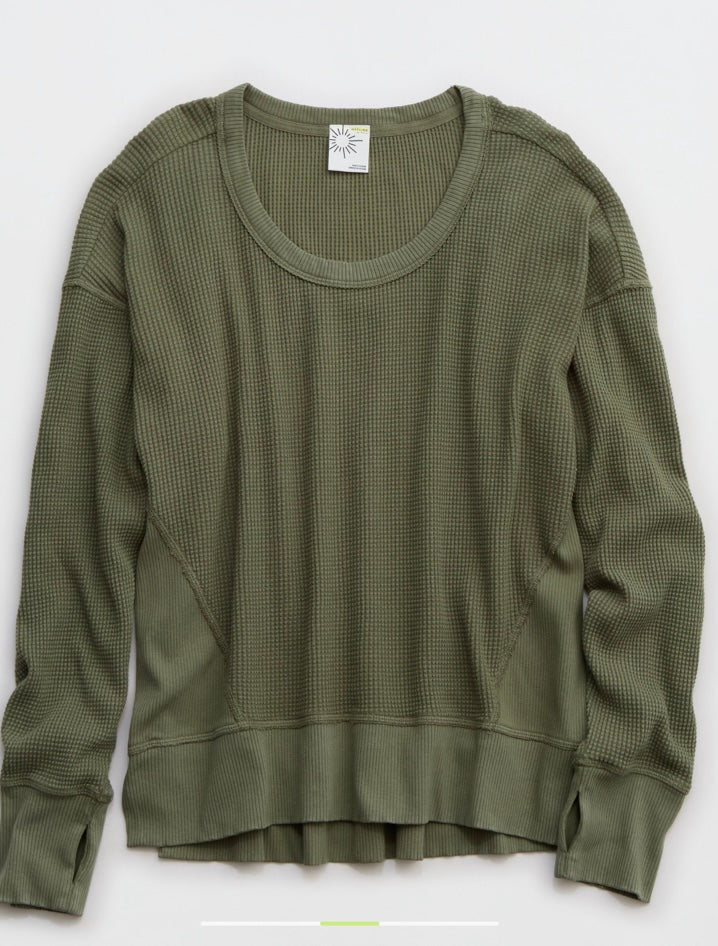OFFLINE By Aerie Wow! Women's Long Sleeve Striped Waffle T-Shirt