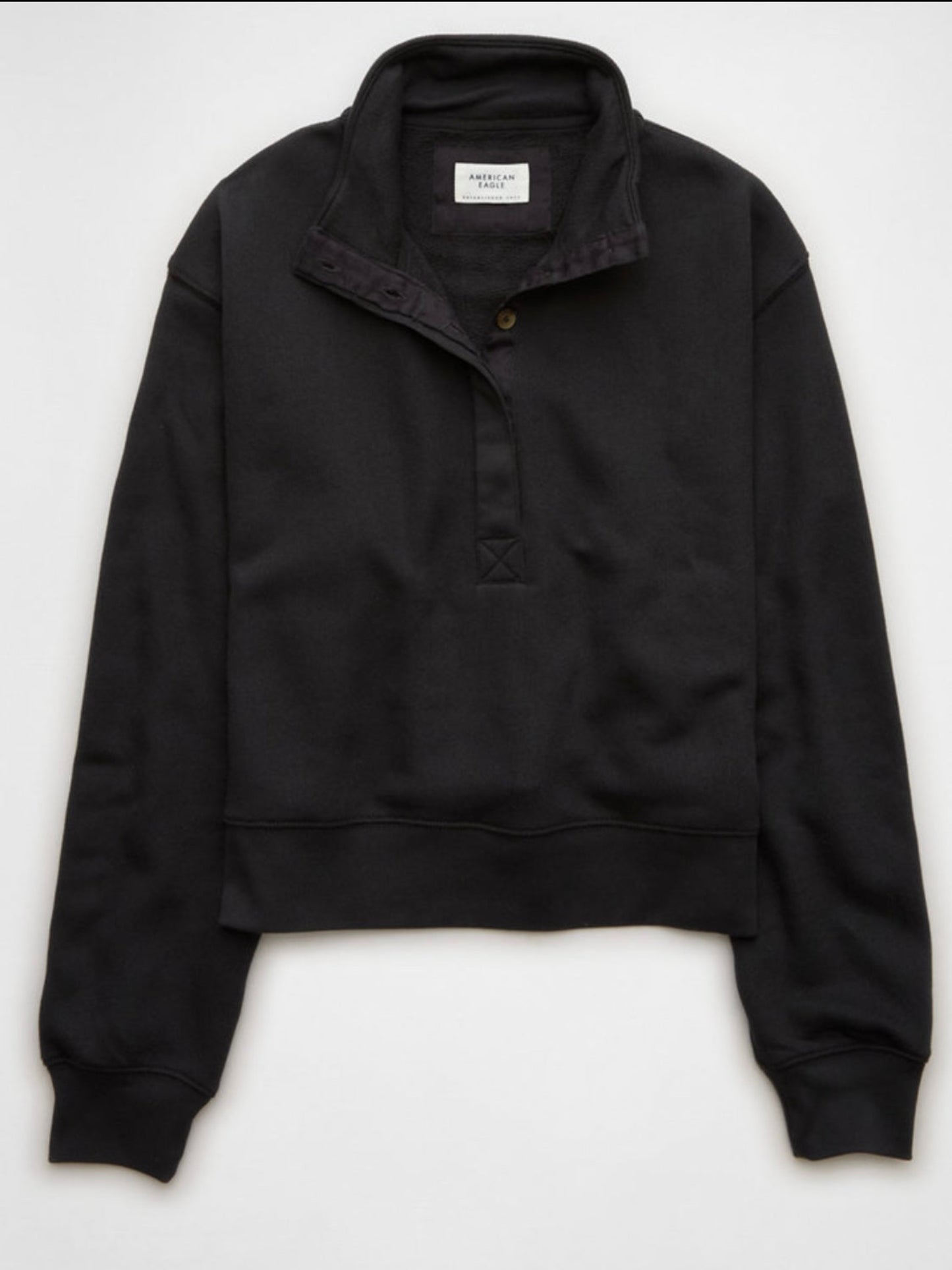 American Eagle Women's Cropped Henley Fleece Sweatshirt