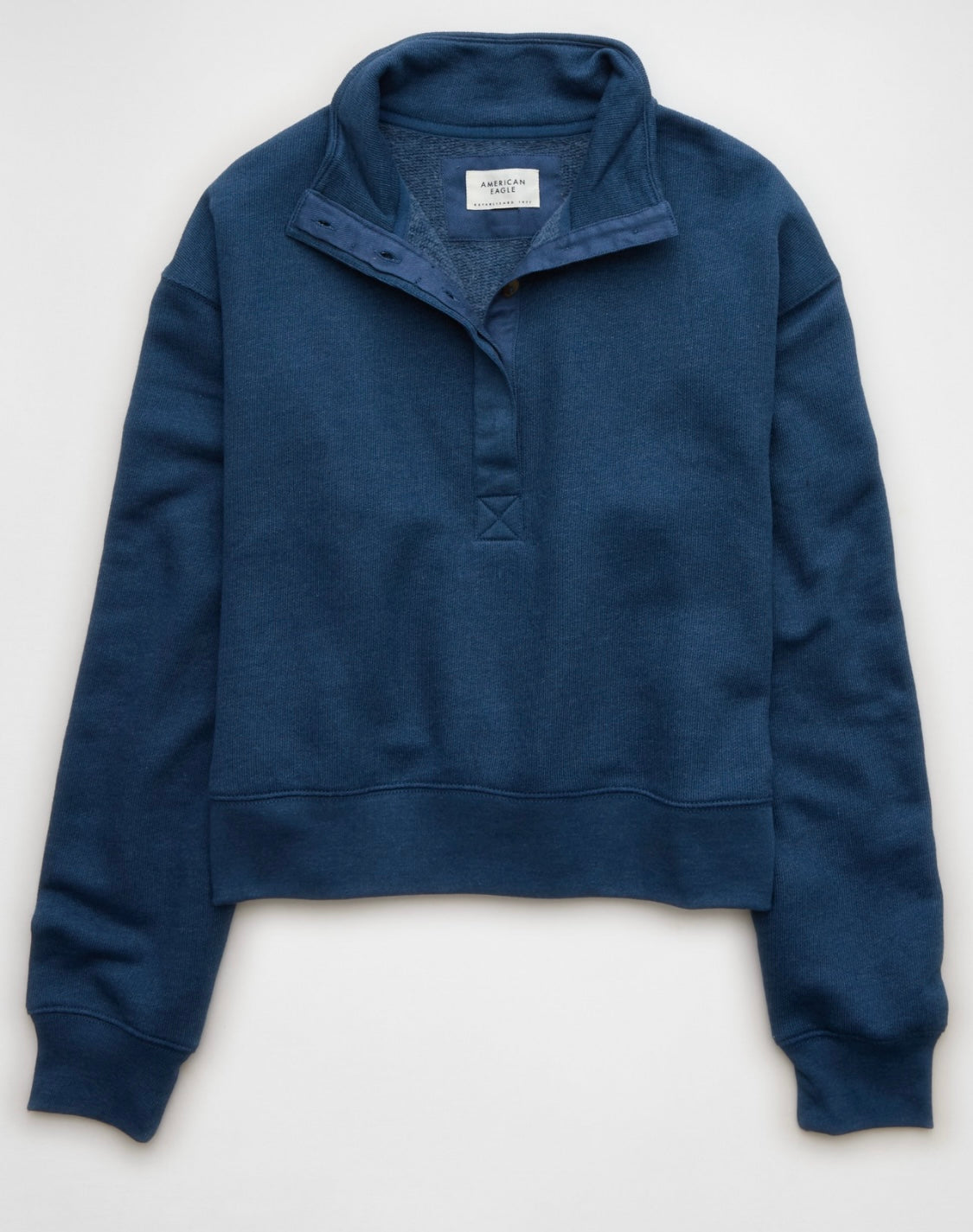 American Eagle Women's Cropped Henley Fleece Sweatshirt