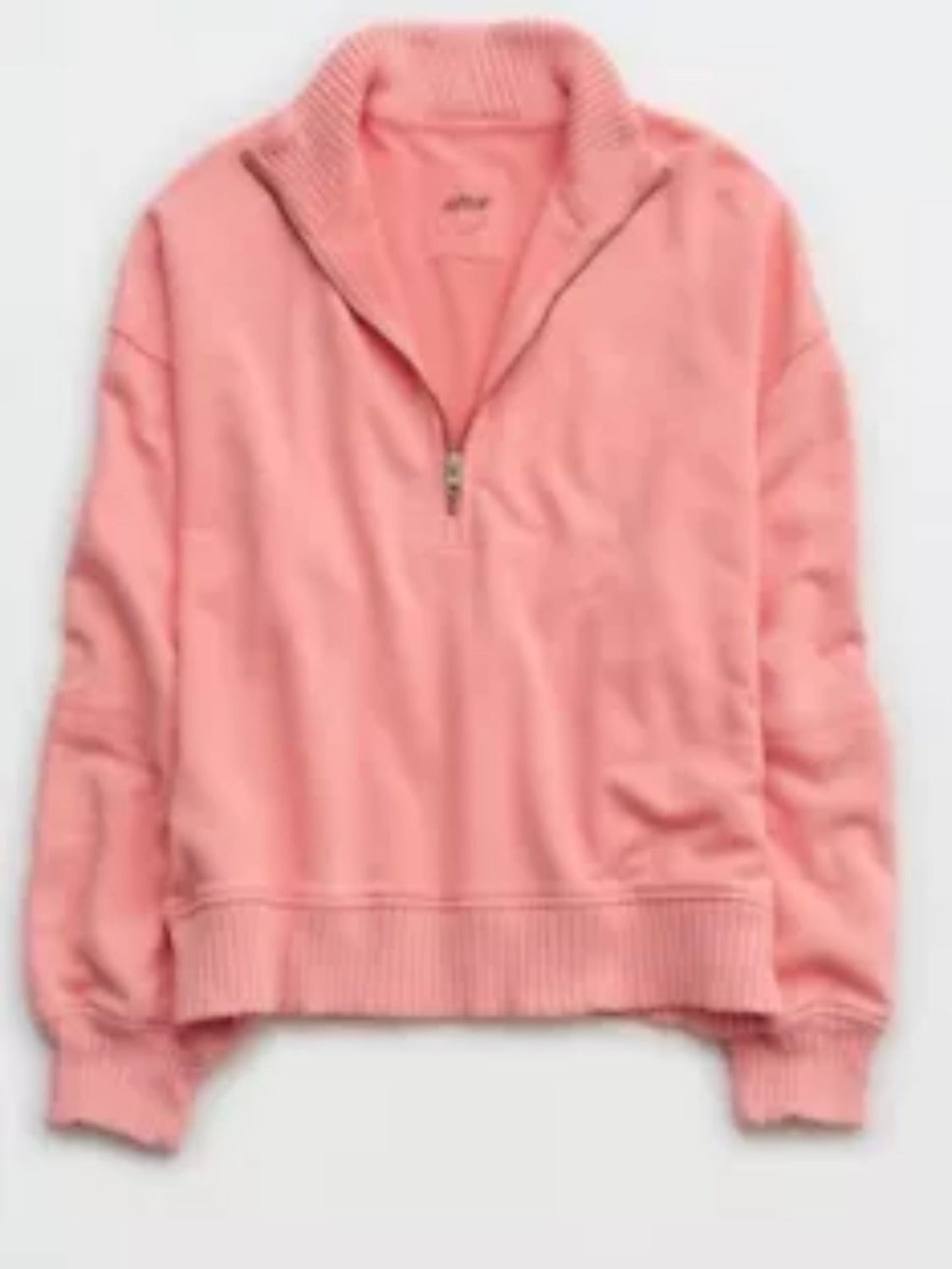 Aerie Sun's Out Quarter Zip Women's Sweatshirt Color Strawberry Mist.